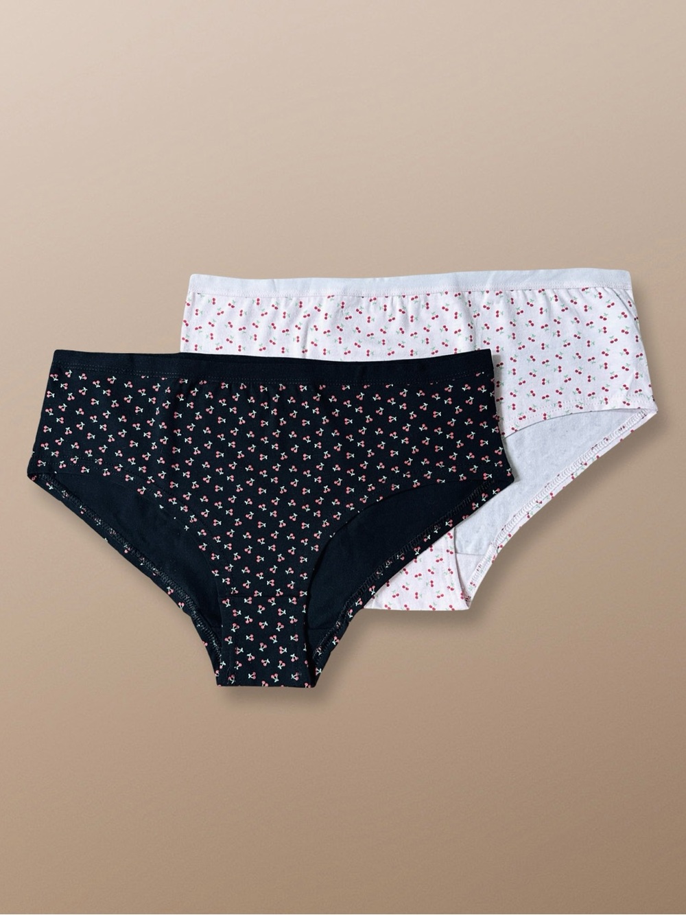 Women’s 2-Pack Cotton Panties Size L Black Light Pink Red Cherries PEPCO